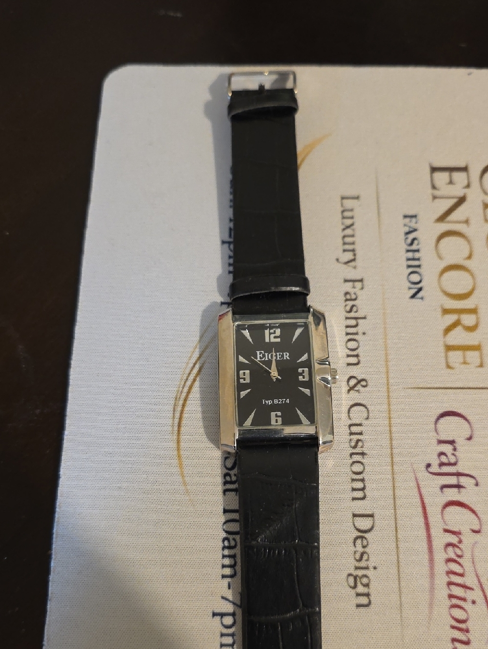 Men's Black Leather Strap Rectangular Watch